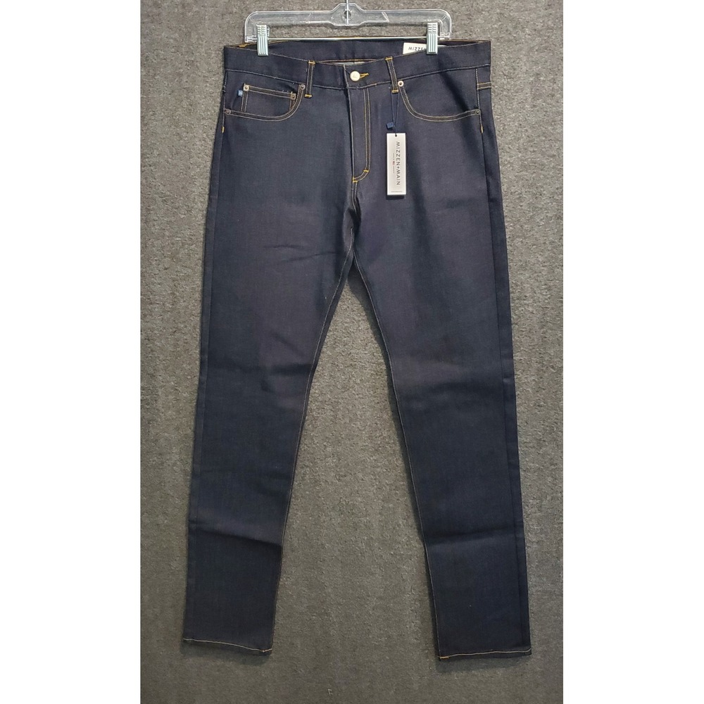 Mizzen + Main Jeans Mens Straight Leg 34x35 USA Made Stretch Dark Wash NWT
